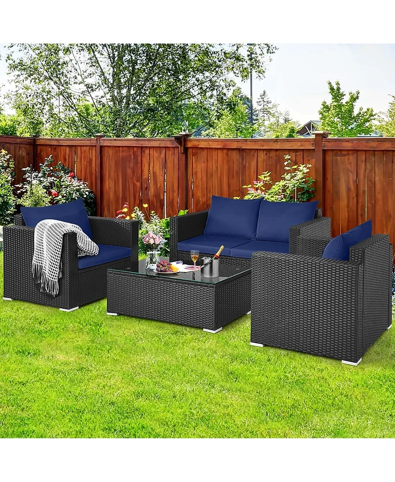Pcs Patio Rattan Furniture Set Cushioned Sofa Chair Coffee Table