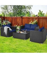 Pcs Patio Rattan Furniture Set Cushioned Sofa Chair Coffee Table