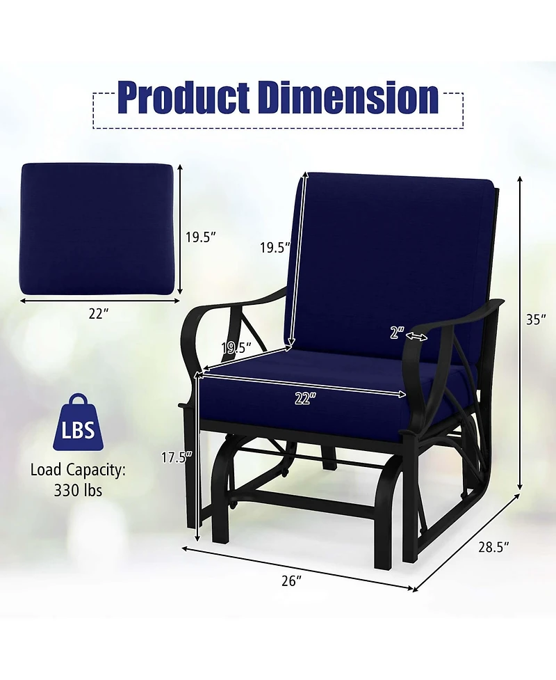 2 Pcs Patio Rocking Chair with Cushion Heavy-Duty Metal Frame Smooth Glider Outdoor