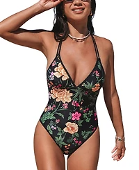 Cupshe Women's Floral Print Plunge One-Piece Swimsuit