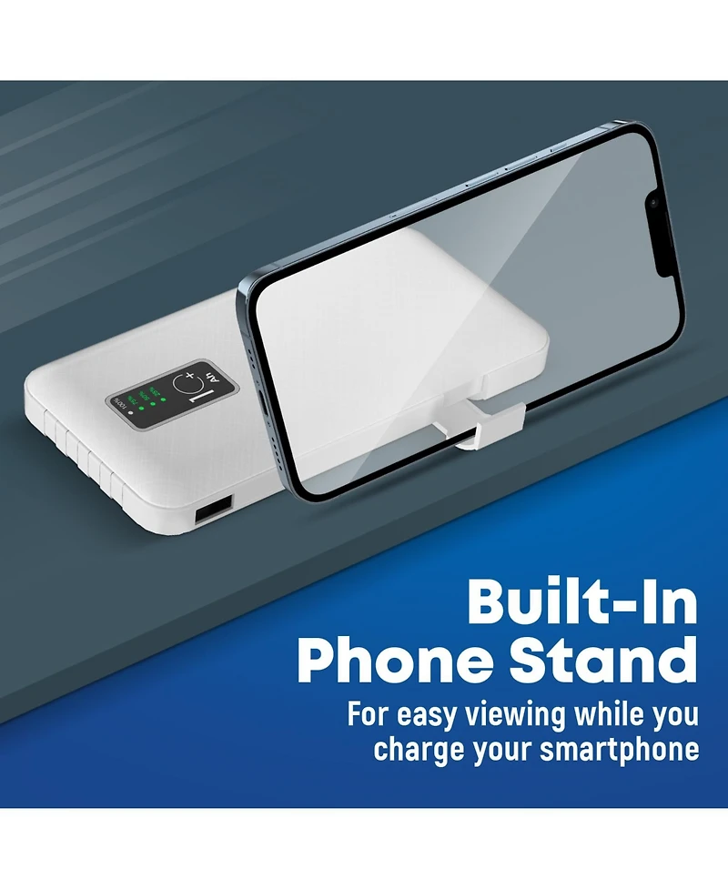 GabbaGoods 10,000mAh Rapid Charging Power Bank with Lcd Battery Display, 4 Built-In Cables, and Phone Stand