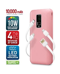 GabbaGoods 10,000mAh Rapid Charging Power Bank with Lcd Battery Display, 4 Built-In Cables, and Phone Stand