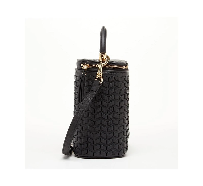 Susu Mini Purse Leather Black Crossbody Bag Weave Small Bucket Bag Women's Handbag