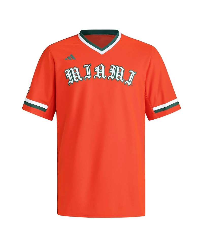Adidas Men's Orange Miami Hurricanes V-Neck Baseball Jersey