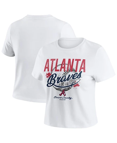 Wear By Erin Andrews Women's White Atlanta Braves Distressed Cropped Baby T-Shirt