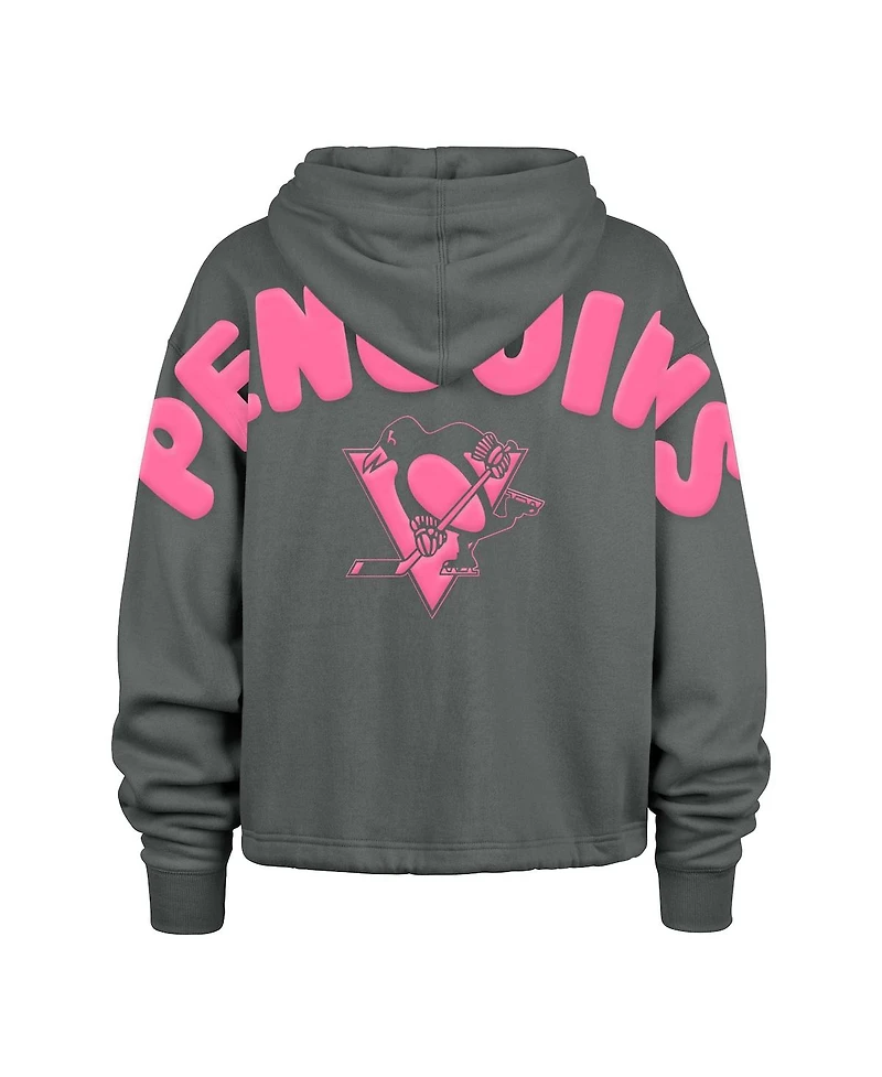 '47 Brand Women's Gray Pittsburgh Penguins Bright Side Venice Cropped Pullover Hoodie