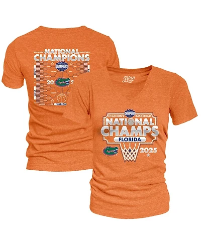 Blue 84 Women's Orange Florida Gators 2025 Ncaa Men's Basketball National Champions Bracket Tri-Blend V-Neck T-Shirt