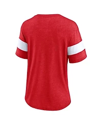 Fanatics Women's Heather Red Washington Capitals Distressed Tri-Blend V-Neck Half-Sleeve T-Shirt