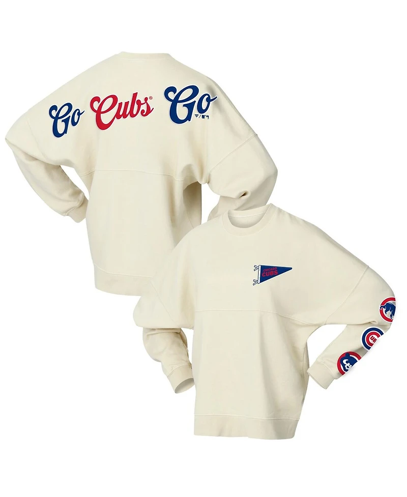 Fanatics Women's Tan Chicago Cubs Pennant Flag Branded Fleece Pullover Sweatshirt