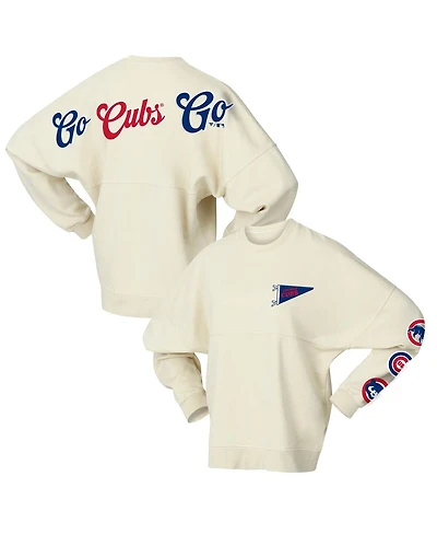 Fanatics Women's Tan Chicago Cubs Pennant Flag Branded Fleece Pullover Sweatshirt