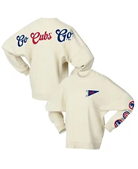 Fanatics Women's Tan Chicago Cubs Pennant Flag Branded Fleece Pullover Sweatshirt