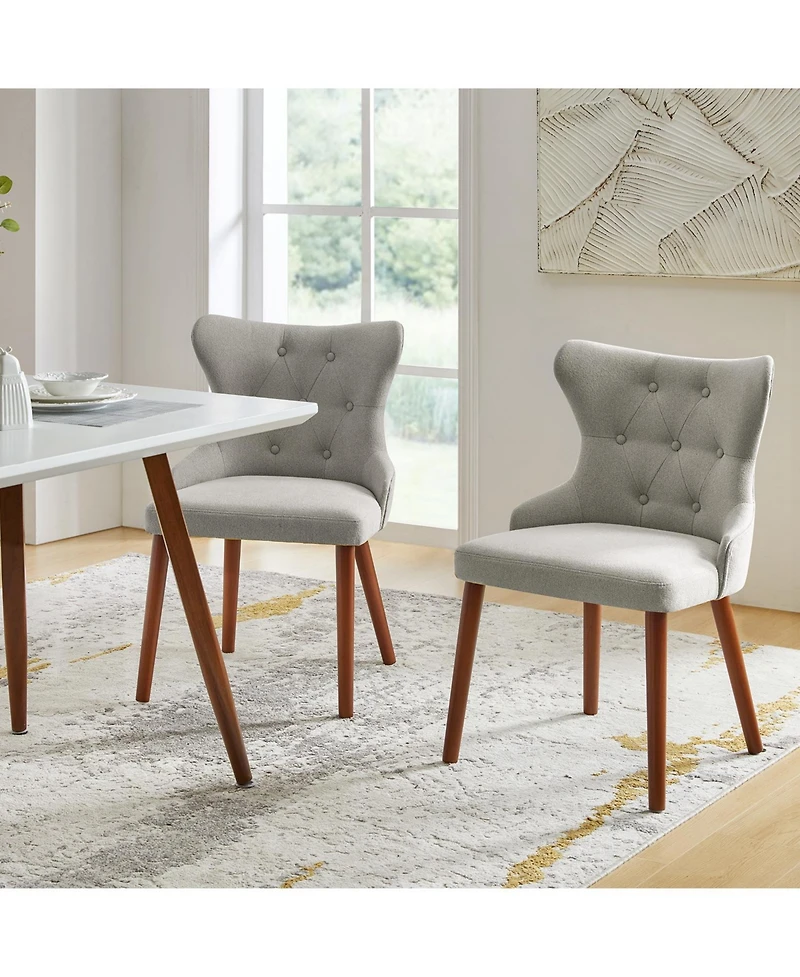 Pedro Mid-Century Modern Waterproof Button-Tufted Dining Chair with Wingback and Solid Wood Legs,Set of 2