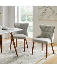 Pedro Mid-Century Modern Waterproof Button-Tufted Dining Chair with Wingback and Solid Wood Legs,Set of 2