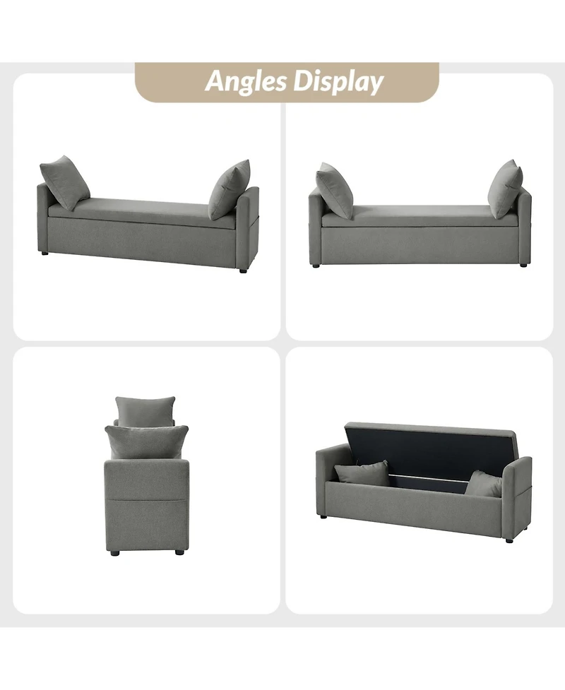 Gema Modern Storage Bench with Two Pillows and Pocket