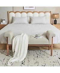Upholstered Oval Storage Ottoman Bench with Safety Hinge, Footrest for Bedroom, Living Room, or Entryway-The Pop Home