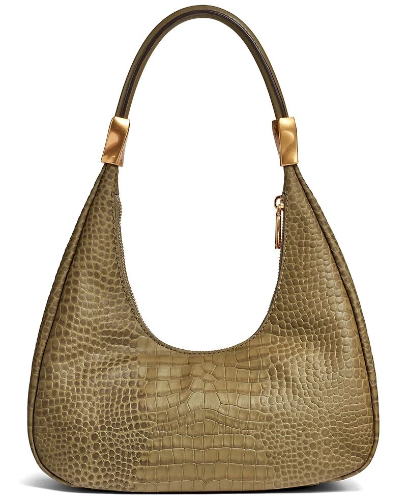 Donna Karan New York Quogue Embossed Croco Leather Small Hobo Shoulder Bag