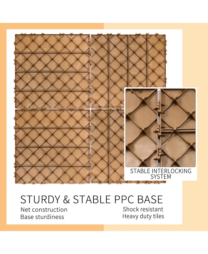 Plastic Interlocking Deck Tiles, 44-pack, Waterproof Outdoor Flooring