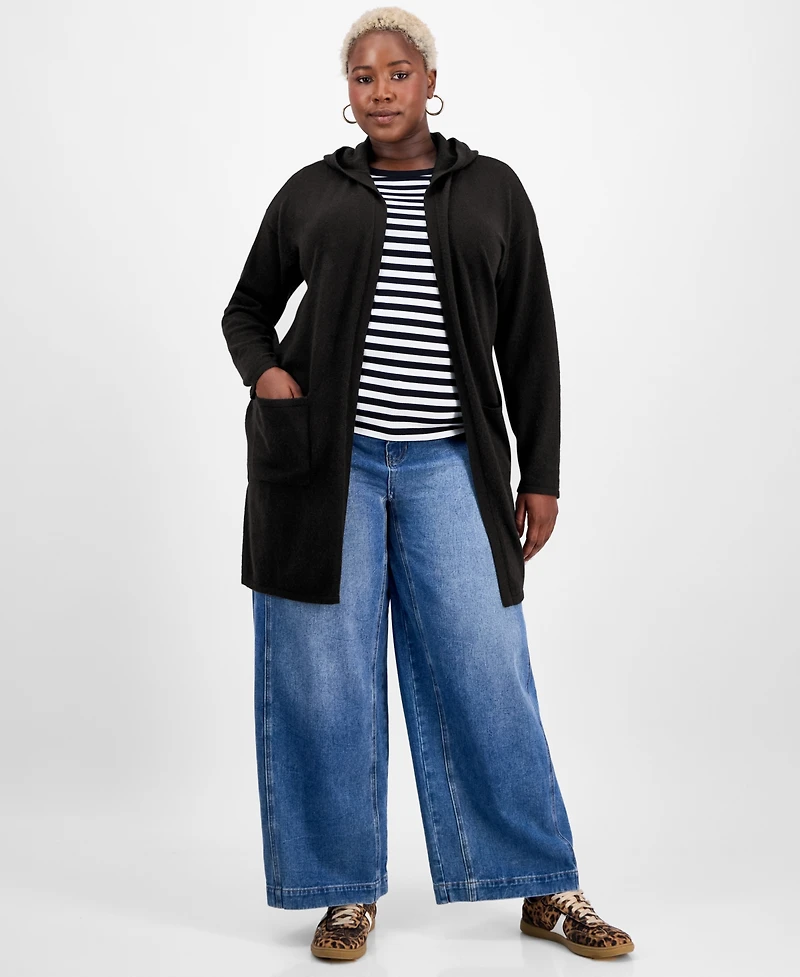 Charter Club Plus Hooded 100% Cashmere Cardigan, Macy's Exclusive