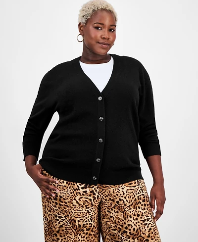 Charter Club Plus 100% Cashmere Button-Front Cardigan, Macy's Exclusive