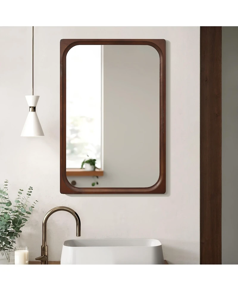 LuxenHome Rubberwood Frame Rectangle 35-Inch Tall Wall Mirror, Accent and Vanity