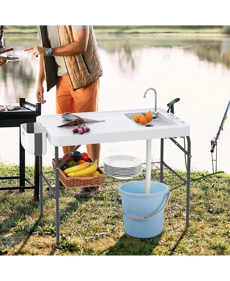 2 in 1 Folding Fish Cleaning Table with Sink and Faucet for Patio Bbq