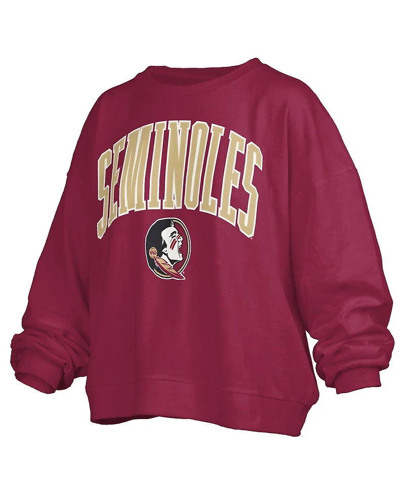 Pressbox Women's Garnet Florida State Seminoles Janise Arch Over Logo Waist Length Oversized Pullover Sweatshirt