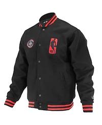 Fisll Men's and Women's Black La Clippers Logo Man Shadow Collection Full-Snap Varsity Jacket