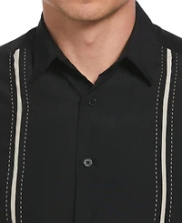 Cubavera Men's Pick Stitch Panel Short Sleeve Button-Down Shirt