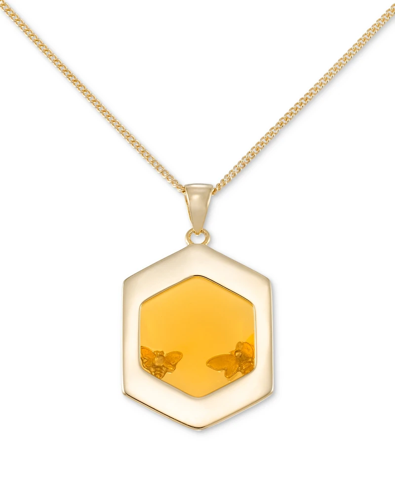 Marcasite (1/6 ct. t.w.) & Amber (1/10 ct. t.w.) Polygon Bee Pendant Necklace in 18k Gold Over Sterling Silver, 18"
