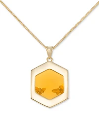 Marcasite (1/6 ct. t.w.) & Amber (1/10 ct. t.w.) Polygon Bee Pendant Necklace in 18k Gold Over Sterling Silver, 18"