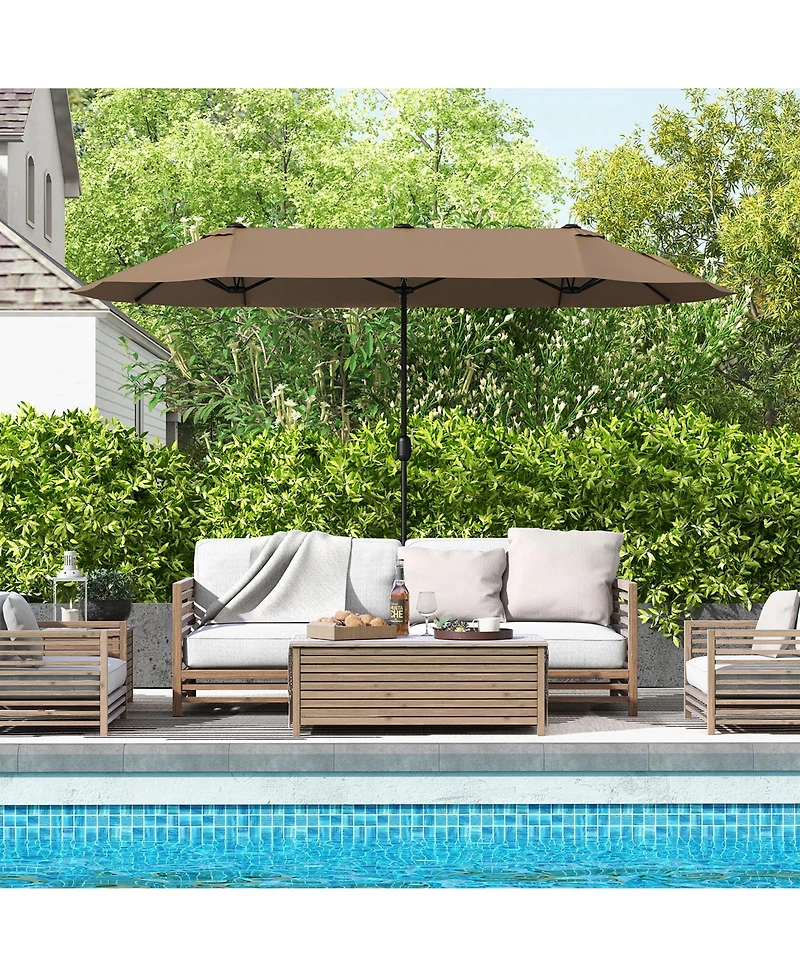 Gymax 13FT Double-sided Patio Umbrella w/ Crank Handle Base Safety Lock