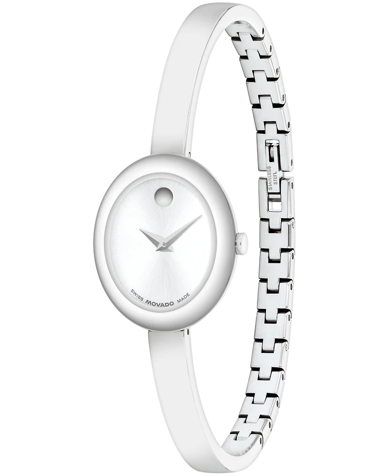 Movado Women's Museum Oval Bangle Swiss Quartz Stainless-Steel Watch, 22 x 26mm
