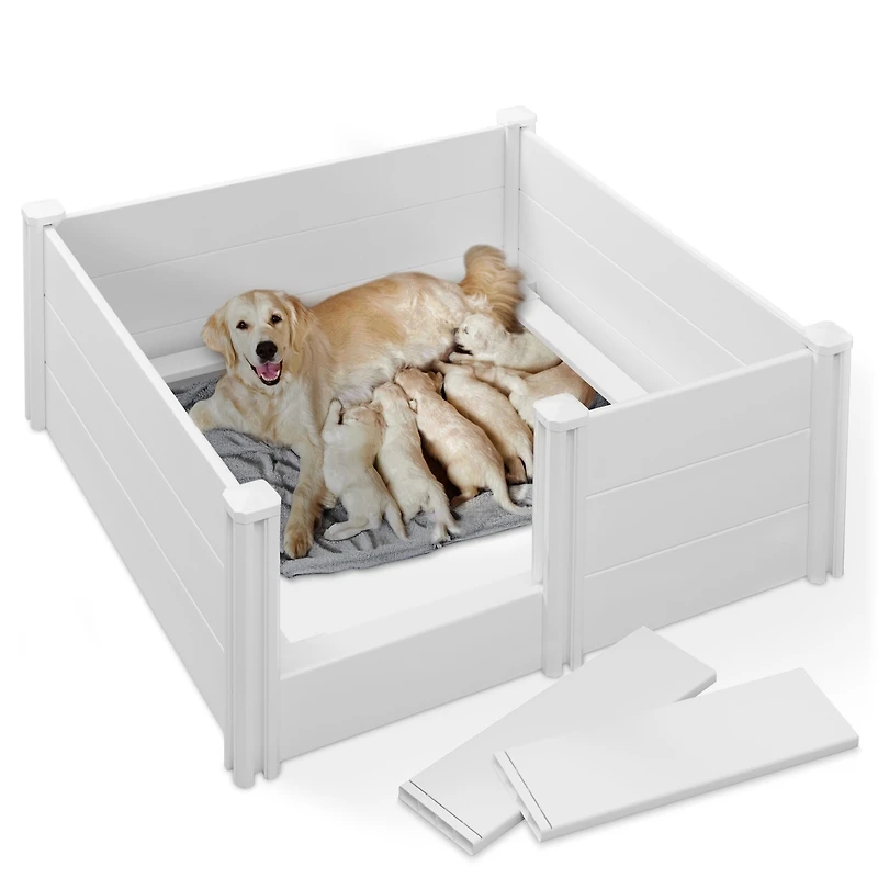 48" x 48" x 18" Whelping Box for Dogs and Puppies, Birthing Pen with Rails