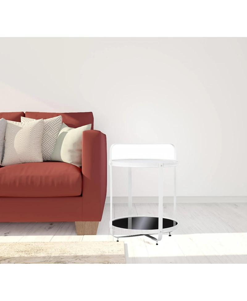 Glass and Iron Round End Table with Shelf for Living Room or Bedroom