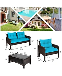 Gymax 8PCS Rattan Patio Conversation Set Outdoor Furniture Set Cushioned
