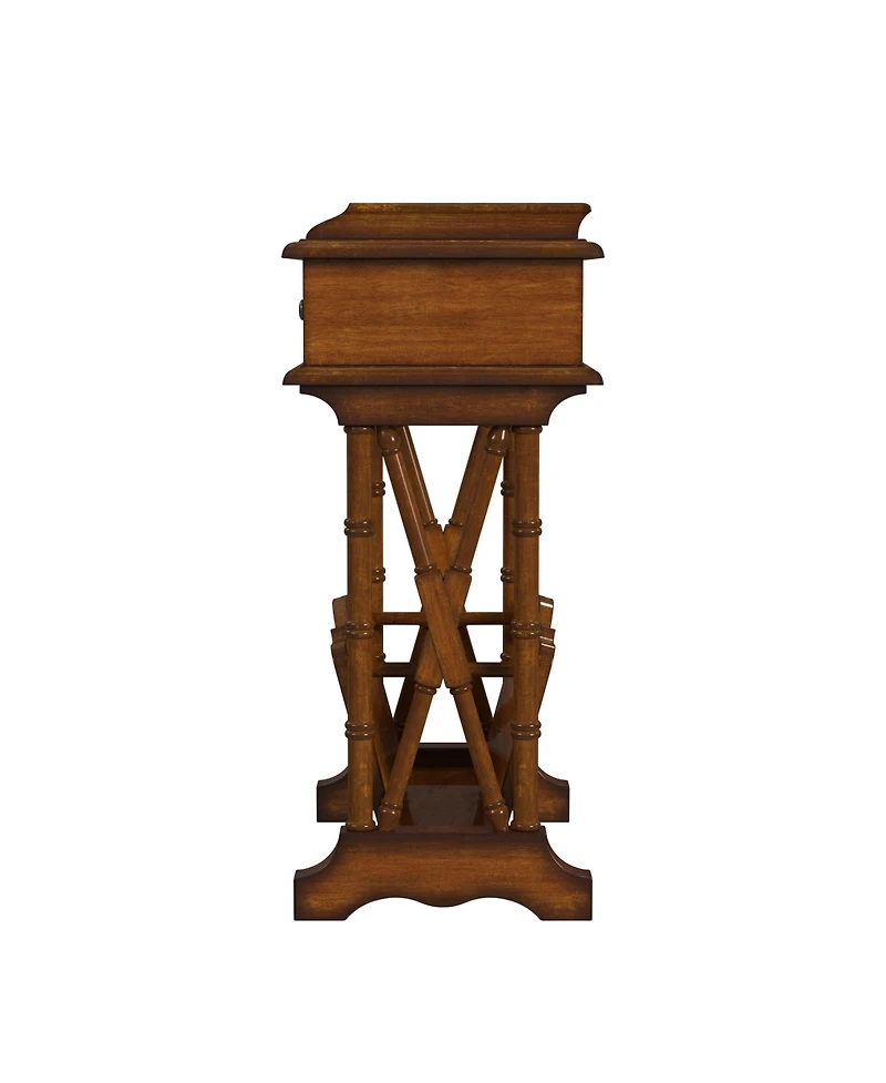 Solid & Manufactured Wood Side Table with Storage Drawer and Magazine Holder
