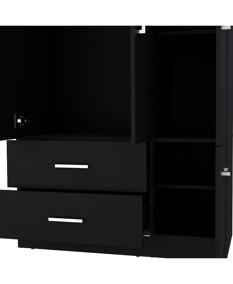 Sebree Armoire Wardrove 71", 4 Doors, Hanging Rod, 3 Cabinets, 6 Shelves, White
