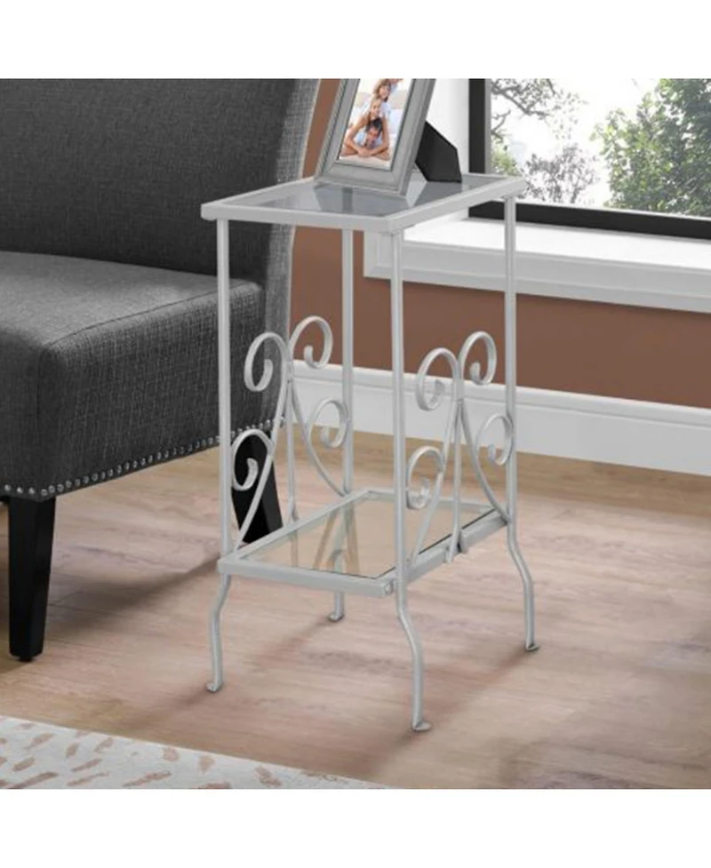 Contemporary Glass and Metal Square End Table with Lower Shelf
