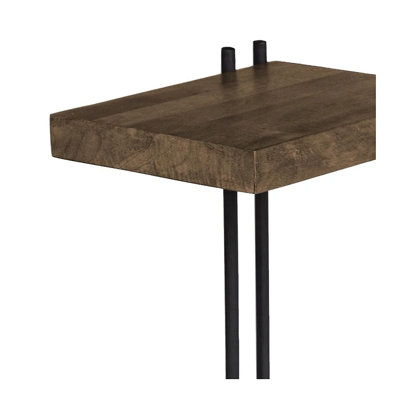 Industrial Solid Wood Square End Table with Metal Accents and Rivets
