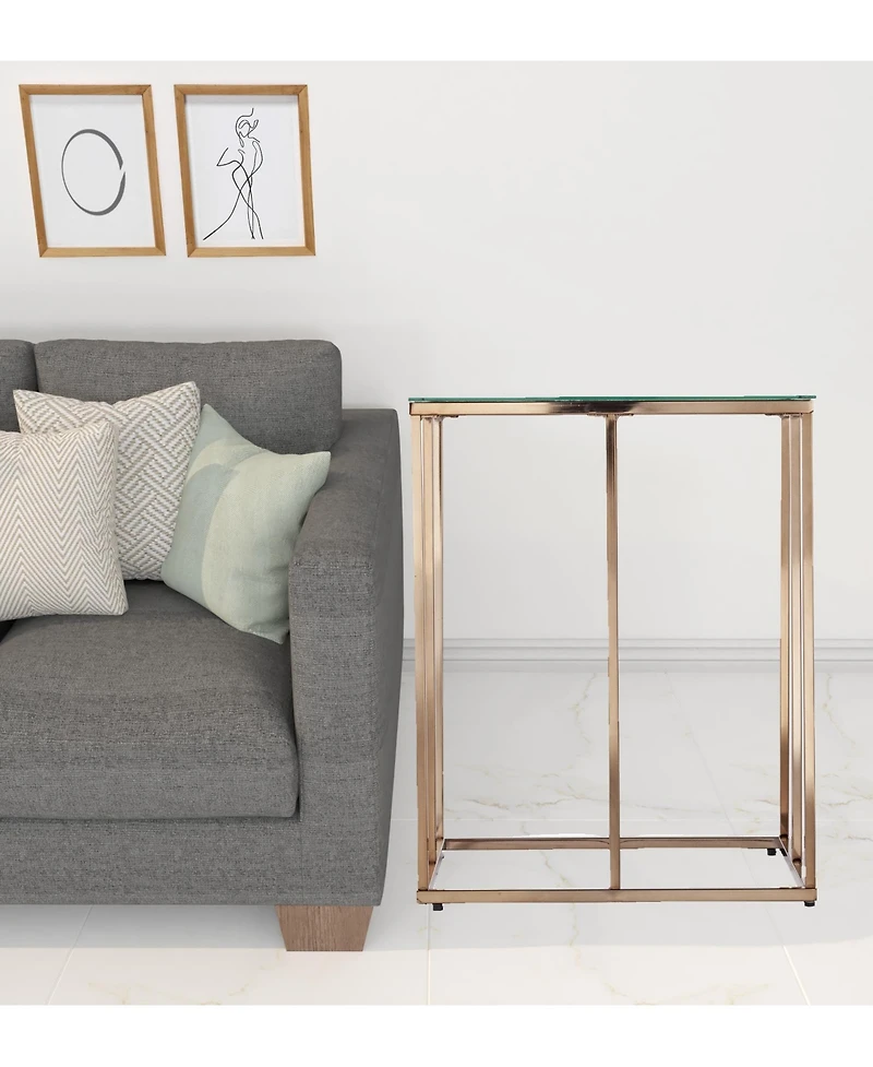 24" Champagne Glass And Iron Square End Table