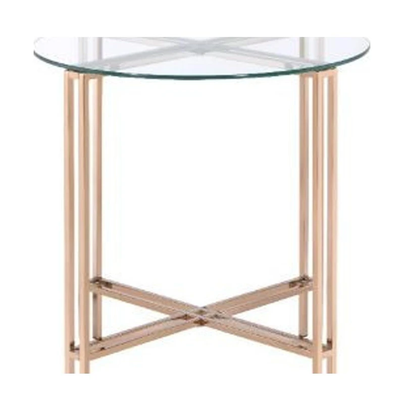 Contemporary Glass and Metal Round End Table with Elegant Finish