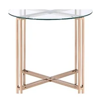 Contemporary Glass and Metal Round End Table with Elegant Finish