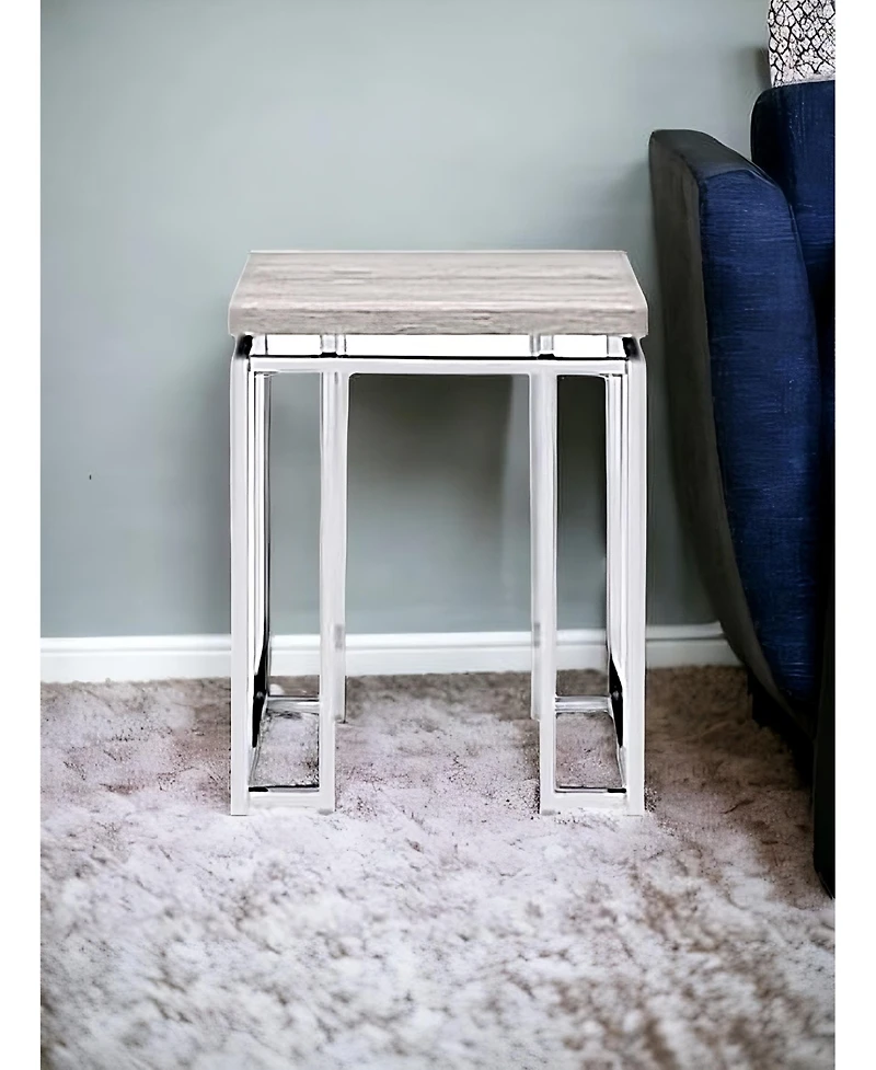 Modern Square End Table – Metal Base with Wood Finish