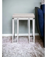 Modern Square End Table – Metal Base with Wood Finish