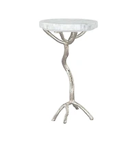 Stylish 22" Marble End Table – Round White Top with Silver Legs for Elegant Decor