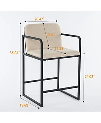 Set of 2 Modern Counter Height Bar Stools with Metal Frame Armrests and Upholstered Cushions for Kitchen Island Dining Room or Home Seating-The Po