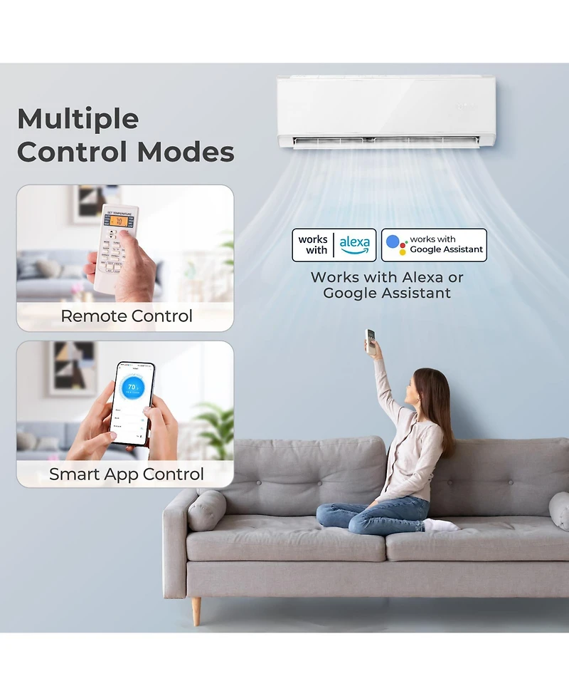 Energy Star Certified 24000 Btu 21 SEER2 208-230V Mini Split Air Conditioner and Heater White Wifi Enabled