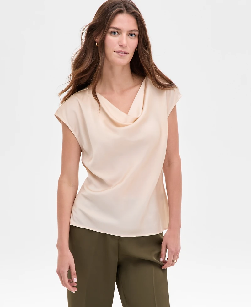 Tahari Asl Women's Extended-Shoulder Draped-Neck Blouse