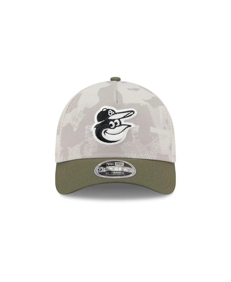 New Era Men's Light Beige/Olive Baltimore Orioles 2025 Armed Forces Day 9FORTY M-Crown A-Frame Adjustable Hat