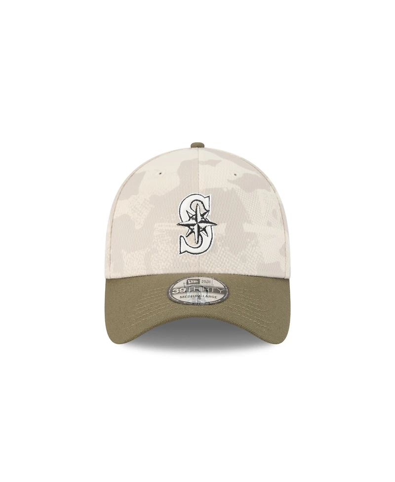 New Era Men's Light Beige/Olive Seattle Mariners 2025 Armed Forces Day 39THIRTY Flex Hat